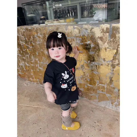 Quần áo bé gái, set áo cotton dáng rộng hoạ tiết SPECIAL kèm quần legging đùi cho bé 9-26kg