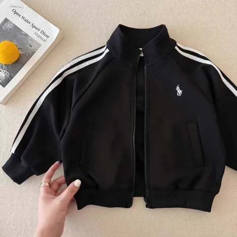 Áo khoác nỉ, áo khoác cổ trụ thêu logo ngựa cho bé trai size 8-25kg