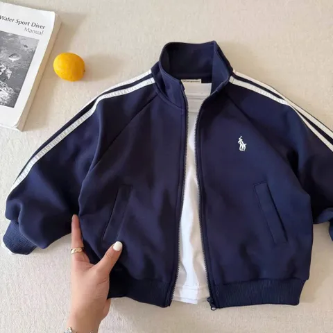 Áo khoác nỉ, áo khoác cổ trụ thêu logo ngựa cho bé trai size 8-25kg