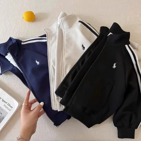 Áo khoác nỉ, áo khoác cổ trụ thêu logo ngựa cho bé trai size 8-25kg