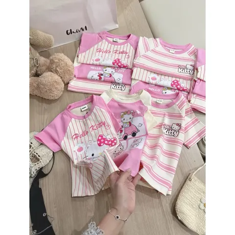 Áo phông bé gái, áo cotton mềm mát hoạ tiết Hello Kitty cho bé 9-26kg