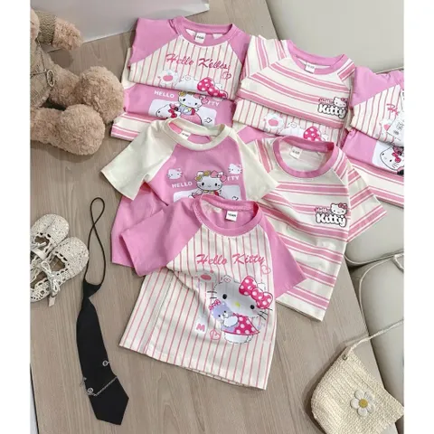 Áo phông bé gái, áo cotton mềm mát hoạ tiết Hello Kitty cho bé 9-26kg