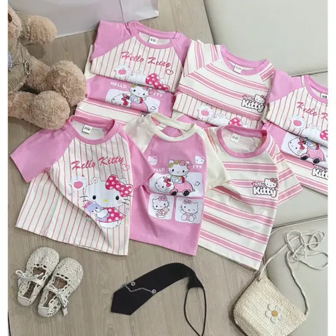 Áo phông bé gái, áo cotton mềm mát hoạ tiết Hello Kitty cho bé 9-26kg