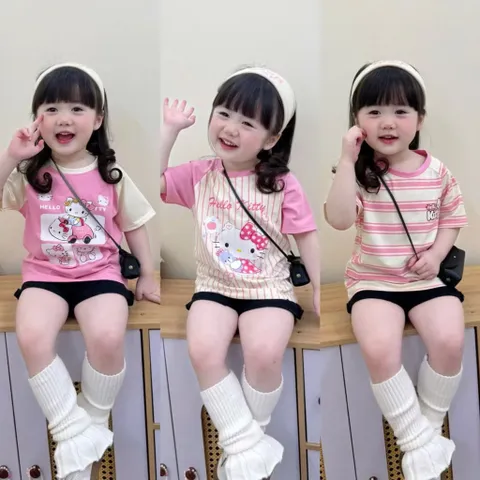 Áo phông bé gái, áo cotton mềm mát hoạ tiết Hello Kitty cho bé 9-26kg