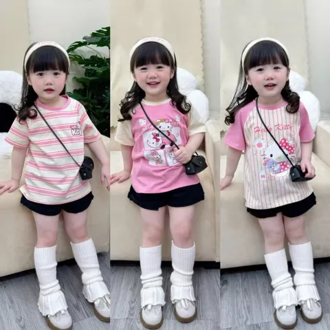 Áo phông bé gái, áo cotton mềm mát hoạ tiết Hello Kitty cho bé 9-26kg