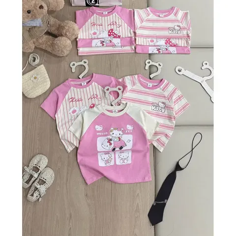Áo phông bé gái, áo cotton mềm mát hoạ tiết Hello Kitty cho bé 9-26kg