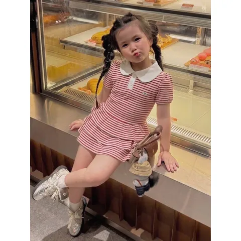 Váy cho bé gái, váy polo cổ sen 2 tầng thanh lịch cho bé gái 9-26kg