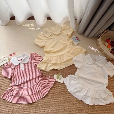 Váy cho bé gái, váy polo cổ sen 2 tầng thanh lịch cho bé gái 9-26kg