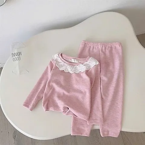 Quần áo thu đông bé gái, set bộ áo len thỏ cổ ren tai thỏ kèm quần cho bé gái 8-22kg