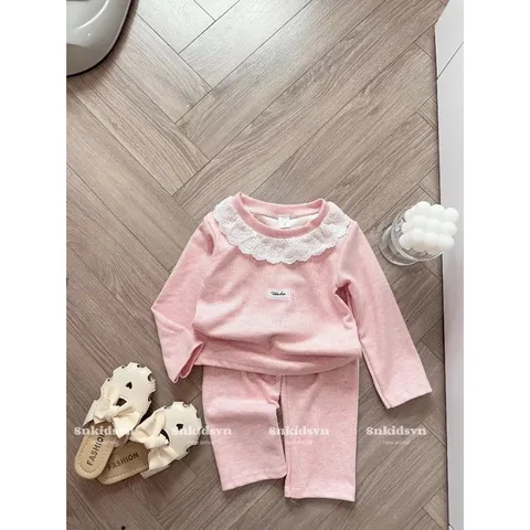 Quần áo thu đông bé gái, set bộ áo len thỏ cổ ren tai thỏ kèm quần cho bé gái 8-22kg