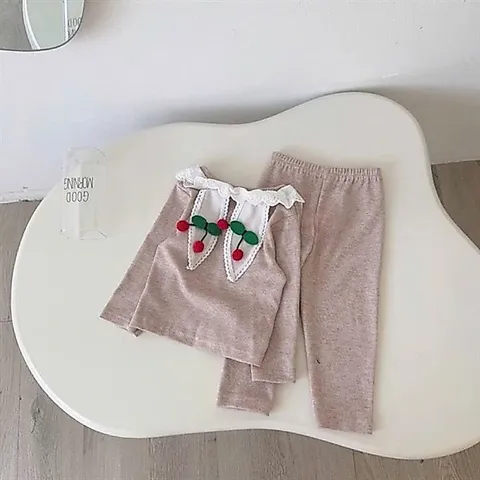 Quần áo thu đông bé gái, set bộ áo len thỏ cổ ren tai thỏ kèm quần cho bé gái 8-22kg