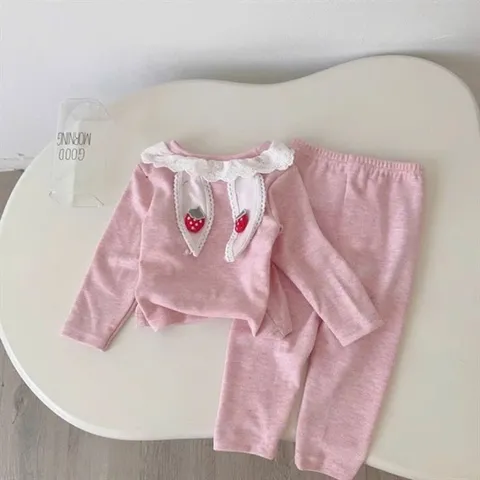 Quần áo thu đông bé gái, set bộ áo len thỏ cổ ren tai thỏ kèm quần cho bé gái 8-22kg