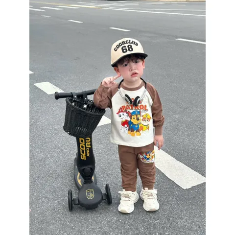 Quần áo thu đông bé trai, set bộ cotton dài tay hoạ tiết Paw Patrol cho bé 8-26kg