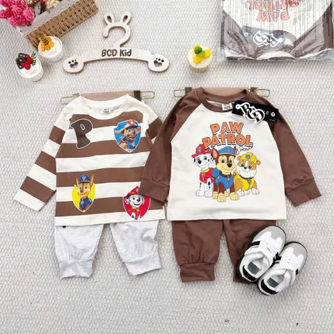 Quần áo thu đông bé trai, set bộ cotton dài tay hoạ tiết Paw Patrol cho bé 8-26kg