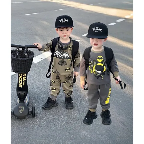Quần áo thu đông bé trai, set bộ dài tay Batman giữ ấm cho bé size 8-26kg