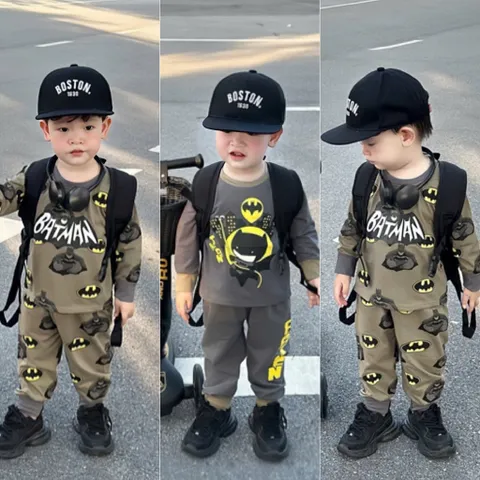 Quần áo thu đông bé trai, set bộ dài tay Batman giữ ấm cho bé size 8-26kg