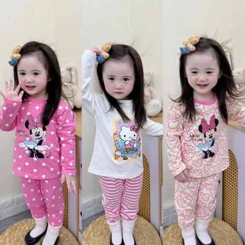 Quần áo thu đông bé gái, set bộ dài tay chất cotton hoạ tiết Disney Land cho bé 8-27kg