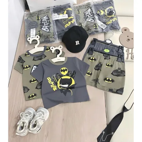 Quần áo bé trai, set bộ quần áo cộc tay chất cotton hoạ tiết Batman cho bé từ 8-26kg