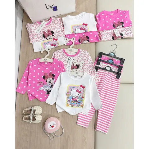 Quần áo thu đông bé gái, set bộ dài tay chất cotton hoạ tiết Disney Land cho bé 8-27kg