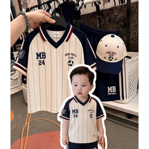 Quần áo bé trai, set bộ polo thể thao MB 24 kèm mũ phong cách Hàn Quốc cho bé 9-26kg