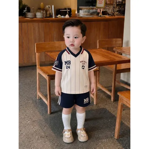 Quần áo bé trai, set bộ polo thể thao MB 24 kèm mũ phong cách Hàn Quốc cho bé 9-26kg