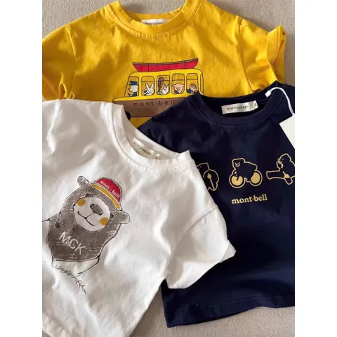 Áo cotton cộc tay cho bé trai và bé gái hoạ tiết Mont-bell siêu yêu size 8-24kg