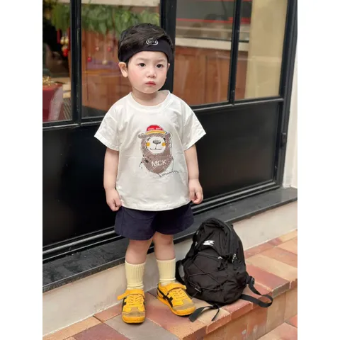 Áo cotton cộc tay cho bé trai và bé gái hoạ tiết Mont-bell siêu yêu size 8-24kg