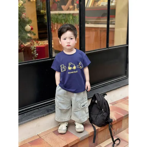 Áo cotton cộc tay cho bé trai và bé gái hoạ tiết Mont-bell siêu yêu size 8-24kg