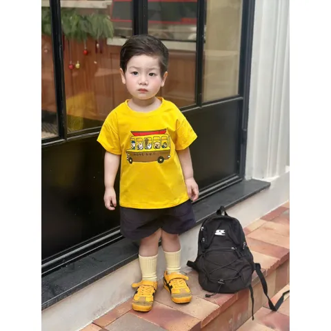 Áo cotton cộc tay cho bé trai và bé gái hoạ tiết Mont-bell siêu yêu size 8-24kg