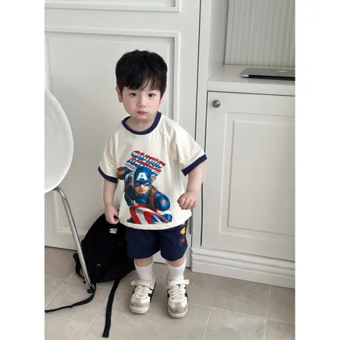 Quần áo bé trai, set bộ cộc tay chất cotton siêu nhân Batman & Captian America cho bé 9-26kg