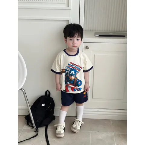 Quần áo bé trai, set bộ cộc tay chất cotton siêu nhân Batman & Captian America cho bé 9-26kg