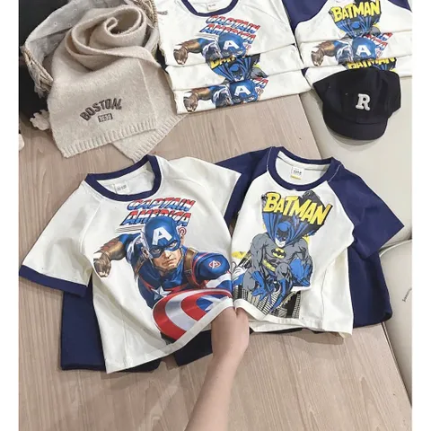 Quần áo bé trai, set bộ cộc tay chất cotton siêu nhân Batman & Captian America cho bé 9-26kg