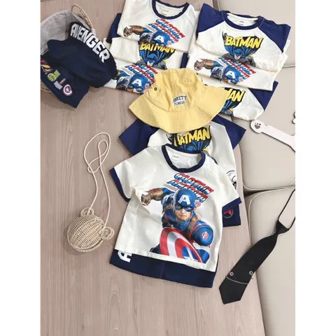 Quần áo bé trai, set bộ cộc tay chất cotton siêu nhân Batman & Captian America cho bé 9-26kg
