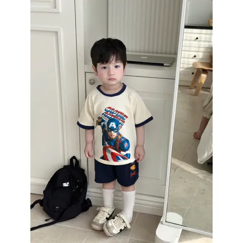 Quần áo bé trai, set bộ cộc tay chất cotton siêu nhân Batman & Captian America cho bé 9-26kg