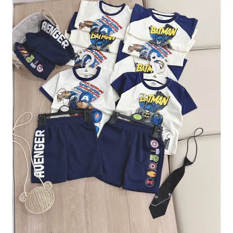 Quần áo bé trai, set bộ cộc tay chất cotton siêu nhân Batman & Captian America cho bé 9-26kg