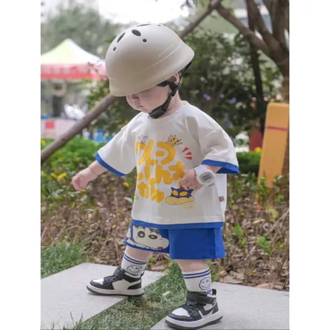 Quần áo bé trai, set bộ cộc tay chất cotton hoạ tiết SHIN dễ thương cho bé 9-27kg