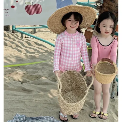 Bikini cho bé gái, set đồ bơi liền thân dài tay chất su dày dặn cho bé 9-26kg