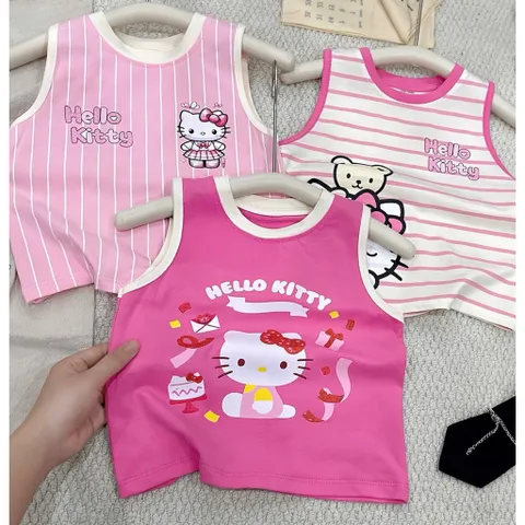 Áo ba lỗ bé gái, áo sát nách Hello Kitty chất cotton cho bé 9-26kg