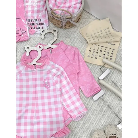 Bikini cho bé gái, set đồ bơi liền thân dài tay chất su dày dặn cho bé 9-26kg