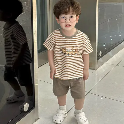 Quần áo bé trai, set bộ cộc tay chất cotton xước hoạ tiết ô tô cho bé size 9-26kg