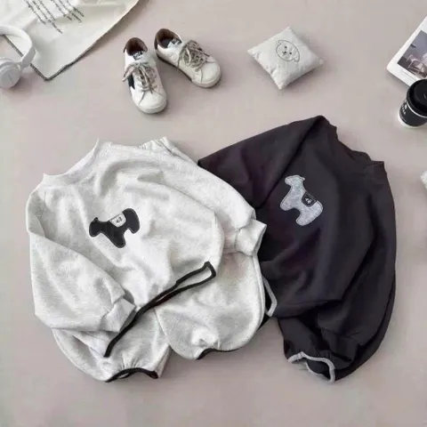 Quần áo thu đông bé trai, set bộ nỉ mềm mại hoạ tiết COW phong cách Hàn Quốc cho bé trai 9-26kg