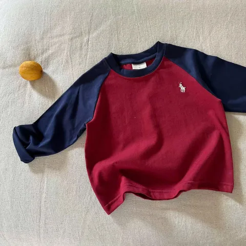 Áo thun bé trai, áo thun dài tay Raglan thêu ngựa cho bé 7-27kg