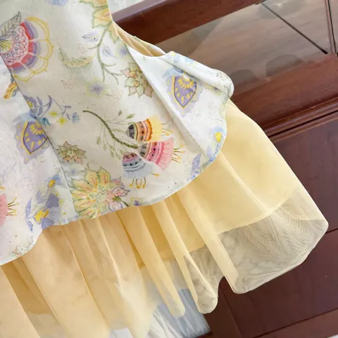 Hàng loại 1- Váy bé gái, set áo gấm hoa nhẹ nhàng kèm chân váy voan tơ phong cách Trung Hoa cho bé 9-26kg
