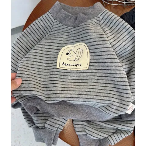 Quần áo thu đông bé trai, set bộ nỉ nhung tuyết thêu đắp hình sóc dễ thương cho bé 8-24kg