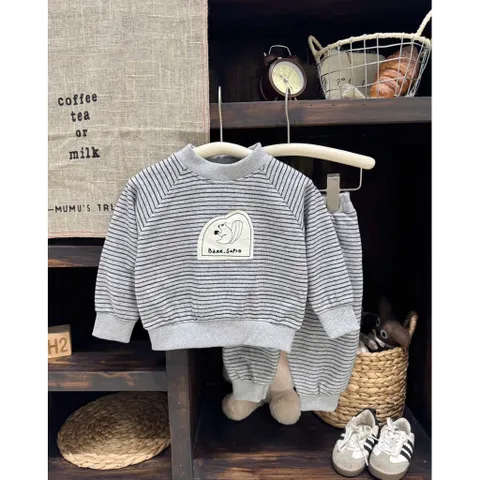 Quần áo thu đông bé trai, set bộ nỉ nhung tuyết thêu đắp hình sóc dễ thương cho bé 8-24kg