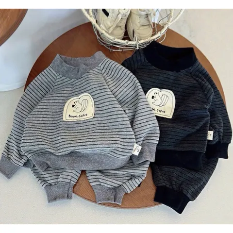 Quần áo thu đông bé trai, set bộ nỉ nhung tuyết thêu đắp hình sóc dễ thương cho bé 8-24kg