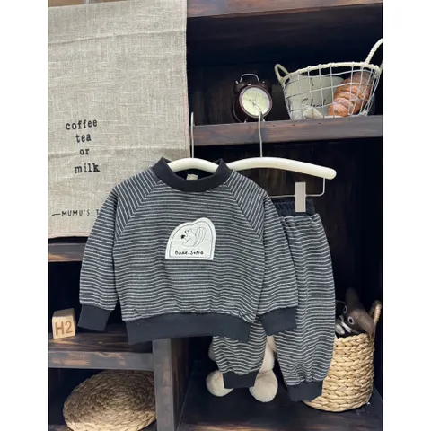 Quần áo thu đông bé trai, set bộ nỉ nhung tuyết thêu đắp hình sóc dễ thương cho bé 8-24kg