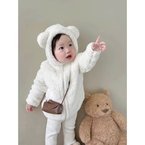 Áo khoác lông tai gấu dày dặn, ấm áp cho bé trai và bé gái 8-20kg