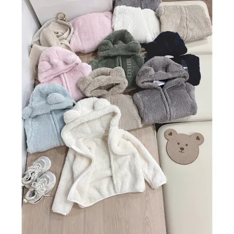Áo khoác lông tai gấu dày dặn, ấm áp cho bé trai và bé gái 8-20kg