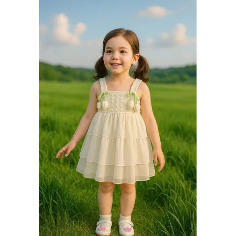 Váy bé gái, váy tơ ren 2 dây mềm mát gắn sticker cho bé 10-30kg